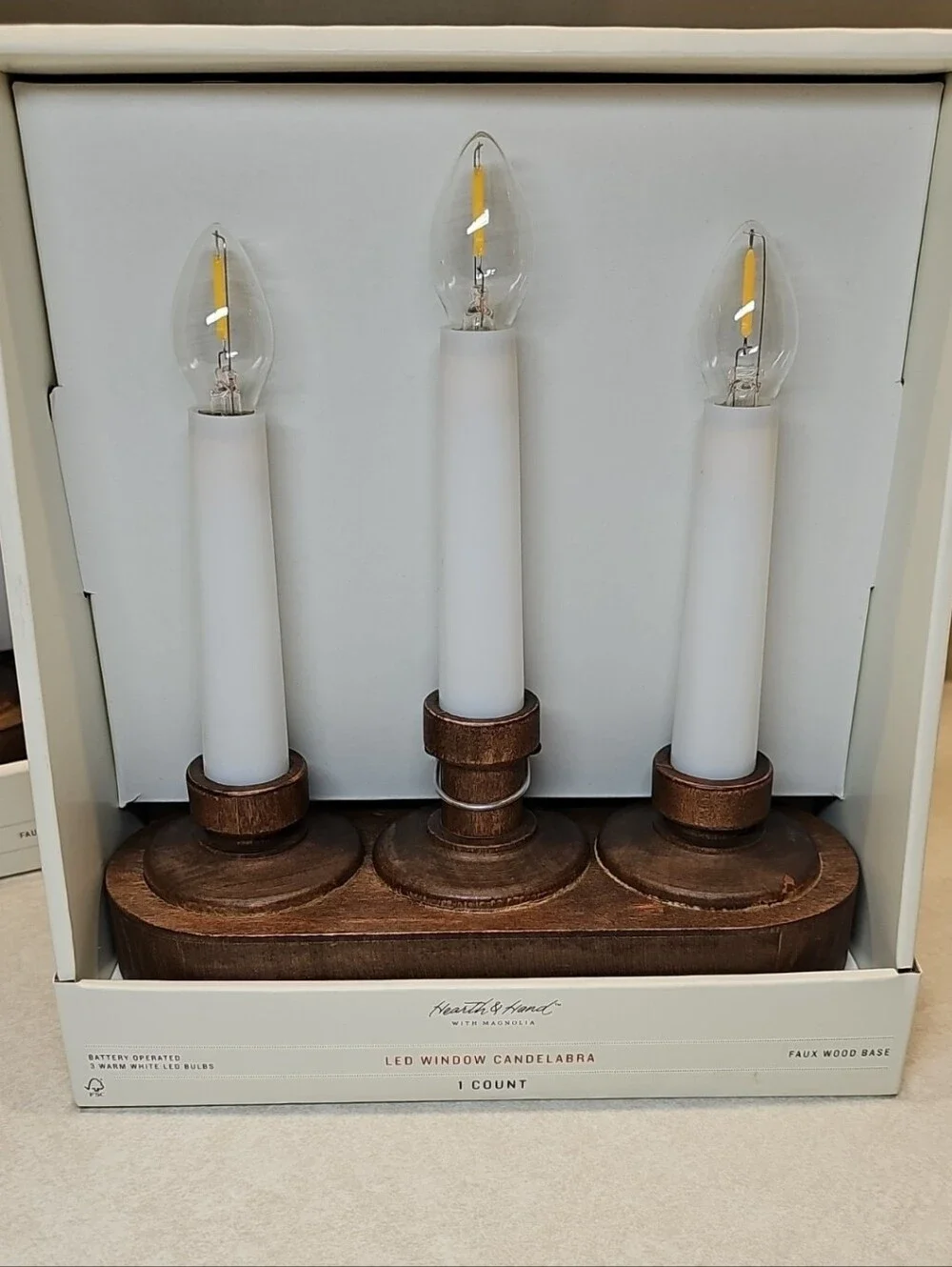 2 SETS Hearth & Hand LED Window Candelabra With Wooden Base
